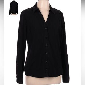 Elle Black V-Neck Button Up Top